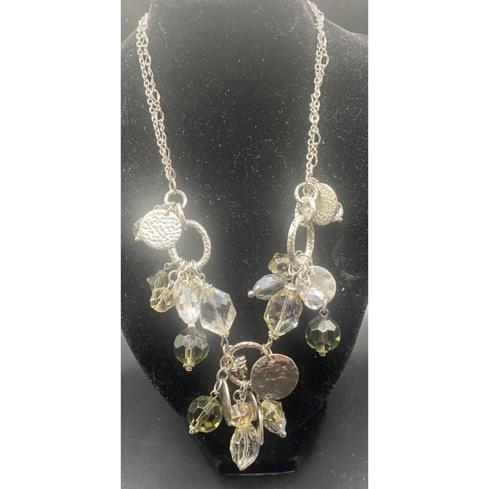 Signed White House Black Market Necklace SilverTone Smoky Clear Disc Crystal 15" - Picture 2 of 7